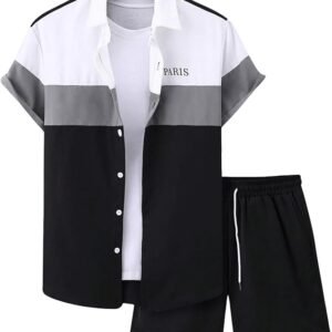 Floerns Men's Shirt and Shorts 2 Piece Sets Graphic Print Beach Outfits